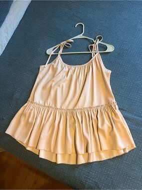 Mazik Light Peach Ruffled Tie-Shoulder Tank From Ft Worth Stockyards